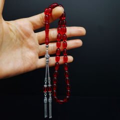 Gümüş püskül Arpa Kesim Kırmızı Ateş Kehribar Tesbih